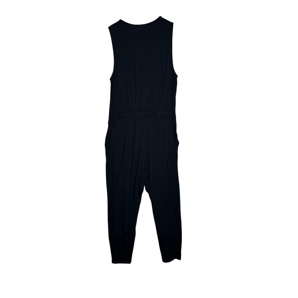 NWT Rachel Zoe Sleeveless Button Up Jersey Lounge Jumpsuit size Medium Black